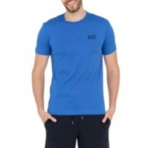 T-shirt homme EA7 bleu avec petit logo M noir